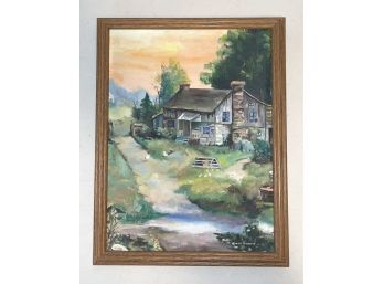 Vintage Rural Scene Oil On Canvas By Jim Chunco