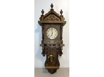 Vintage Ezee-Set Ansonia Wall Hung Grandfather Clock - Key Included