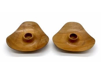 Pair Of Mid Century Wooden Candle Holders From Germany
