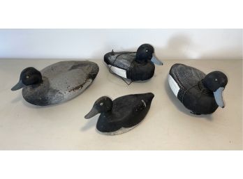 Lot Of 4 Vintage Wood Duck Decoys Including One Signed Illegibly