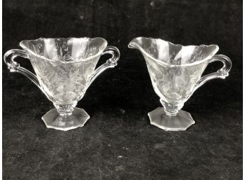 Floral Etched Glass Sugar And Creamer Set