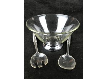 Glass Salad Bowl And Utensils