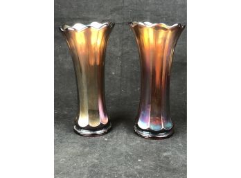 Carnival Glass Pair Of Vases