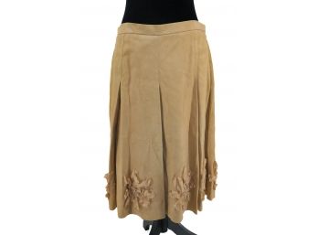 Terry Lewis Leather Skirt With Embroidery Flowers New Size 14
