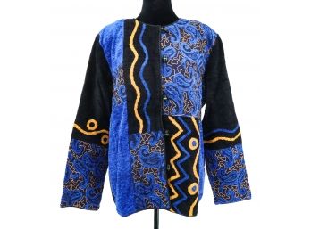 Indigo Moon Silk Embroidered Patchwork Jacket Size L