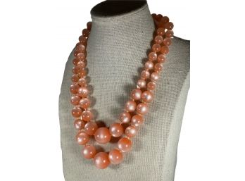 1960s PINK PLASTIC DOUBLE STAND NECKLACE