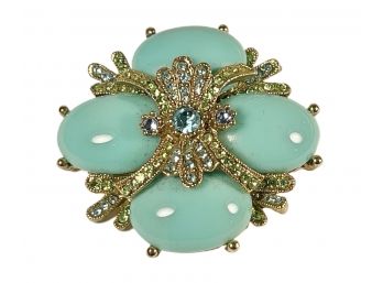 Beautiful Vintage Silver Tone Brooch With Large Turquoise Cabochon Stones