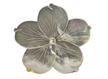 Very Large Carved Mother Of Pearl Brooch Floral Form