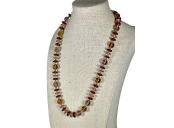 Vintage 20 Inch Long Strand Amber Glass Beaded Necklace