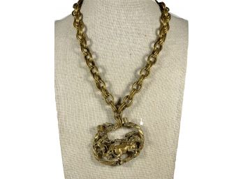 Large Gilt Gold Tone Necklace Pendant Ben Hur