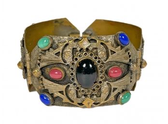 A Fantastic Antique Brass And Glass Bracelet With Cabochon Stones