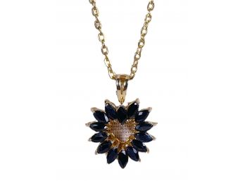 Sapphire Gold Tone Heart Pendant Necklace