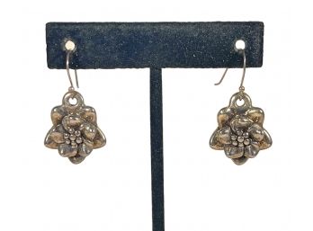 Pair Of Sterling Silver 925 Pierced Earrings Floral Form