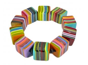 Contemporary Square Beaded Plastic Multicolored Bracelet