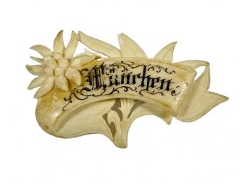 Antique German Carved Bone Brooch With Flowers