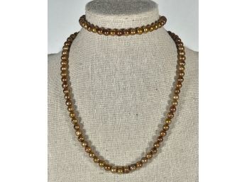 Genuine Cultured Pearl Necklace And Bracelet Set