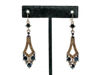 Pierced Silver Tone White And Blue Rhinestone Drop Elegant Earrings