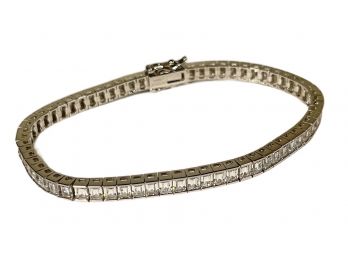 Fine Contemporary Sterling Silver Princess Cut CZ Tennis Bracelet