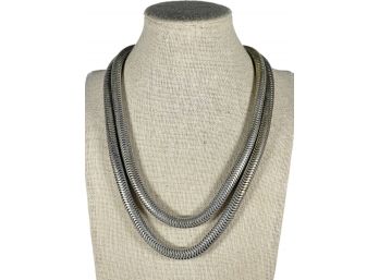 Interesting Tubular Chain Heavy Silver Over Brass Necklace