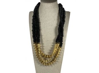 20' LONG MULTI STRAND 1980S FASHION NECKLACE BLACK AND GOLD