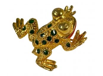 Vintage Gold Tone And Enamel Frog Brooch Pin