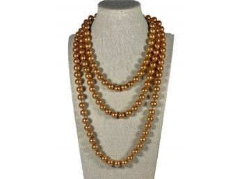 Vintage Brown Simulated Pearl Necklace 58 Inches Long