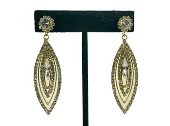 Pair Elegant Gold Tone Rhinestone Eveningwear Pierced Earrings