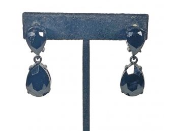 Pair Contemporary Black Glass Mounted Pierced Earrings