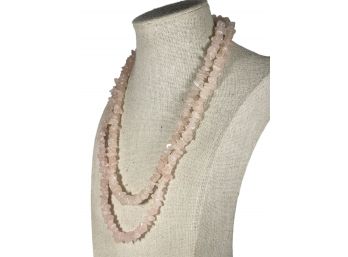 Rose Quartz Shard Beaded Necklace 36 Inches Long