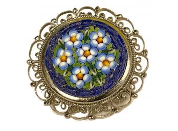 Vintage Italian Blue Micro Mosaic Flower Approach