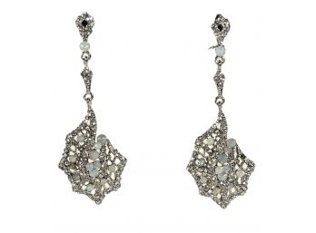 Pair Of Elegant Rhinestone Silver Tone Pierced Earrings