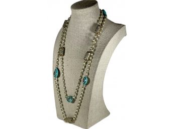 Vintage Enamel Rhinestone And Faux Pearl Necklace