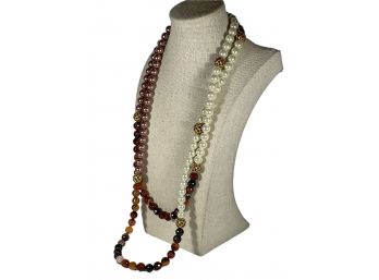 54 Inch Long Necklace High-quality Faux Pearls And Genuine Agate Faceted Beads