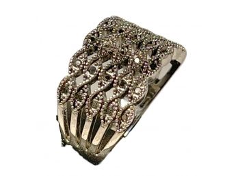 Contemporary Silver Tone Ring With Marcasite Stones