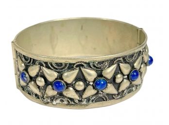 Vintage Silver On Coper Bracelet  W Blue Stones