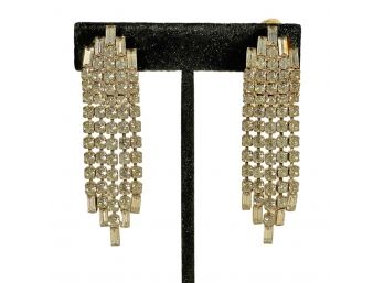 Pair Vintage White Rhinestone Eveningwear Earrings Clips