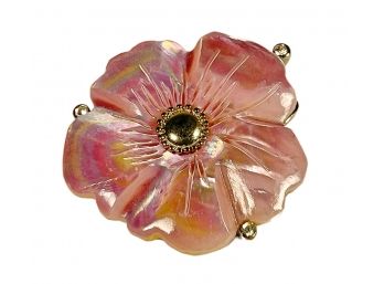 Contemporary Silver Tone And Pink Mother Of Pearl Large Flower Brooch