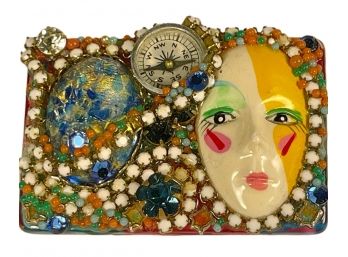 Outrageous Brooch With Clown Face And Compass