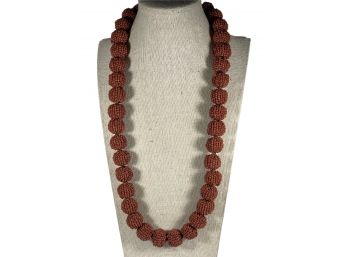 Large Micro Beaded Rust Color Necklace Vintage