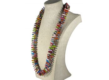 Modern Bakelite Plastic Square Beaded Necklace Multicolored