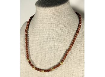Vintage Gold Stone Beaded Necklace 16'