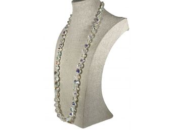 26' Long Aurora Borealis Crystal Beaded Necklace Vintage