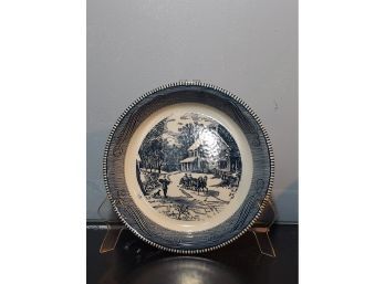 Vintage Royal China By Jeannette Blue/White Snowy Scene Pie Plate