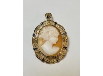 VINTAGE GOLD OVER STERLING CAMEO BROOCH/PENDANT GERMANY