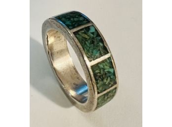 VINTAGE STERLING SILVER MOSAIC TURQUOISE RING SIZE 11.5