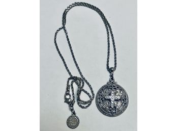 SIGNED THE VATICAN LIBRARY SILVER TONE RHINESTONE CROSS NECKLACE