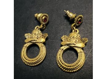 SIGNED THE VATICAN LIBRARY GOLD TONE CHERUB EARRINGS