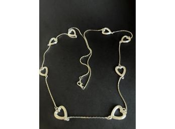 MODERN SILVER TONE HEARTS LINK STATION NECKLACE