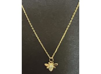 VINTAGE GOLD OVER STERLING SILVER CZ BEE NECKLACE - CUTE