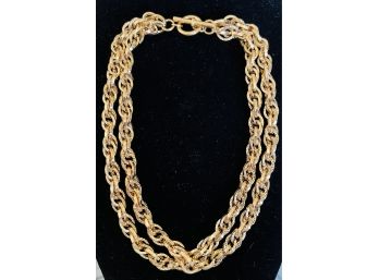 MODERN GOLD TONE DOUBLE STRAND LINKS NECKLACE - HEAVY